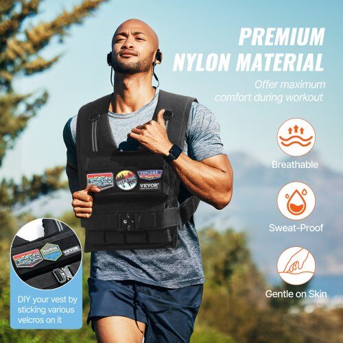 Viktväst, Justerbar 35 lb med järnvikter, Svart, Nylon