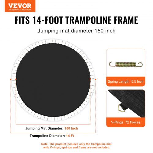 Trampolinduk, Ersättning för 14ft rund studsmatta, 381 cm, Svart, UV-beständig