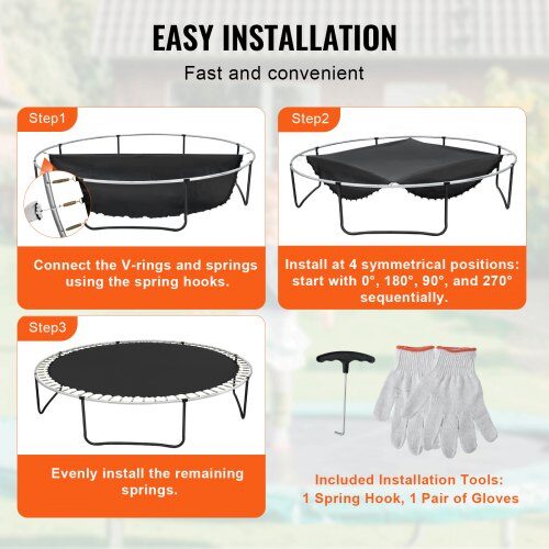 Trampolinmåtte, Udskiftningsspringmåtte 408 cm, Sort, UV-resistent materiale