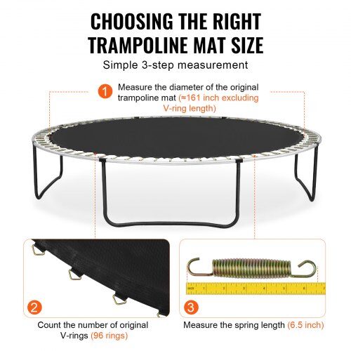 Trampolinmåtte, Udskiftningsspringmåtte 408 cm, Sort, UV-resistent materiale