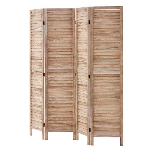 Rumsavdelare, 4-panelig vikbar lamellskärm, 162x170x1,9 cm, trä