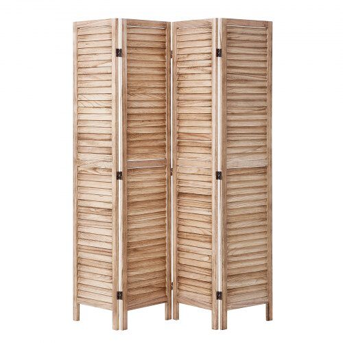 Rumsavdelare, 4-panelig vikbar lamellskärm, 162x170x1,9 cm, trä
