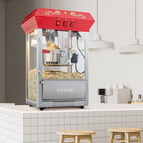 Popcornmaskin, 39x34.5x61 cm, Röd, Härdat glas