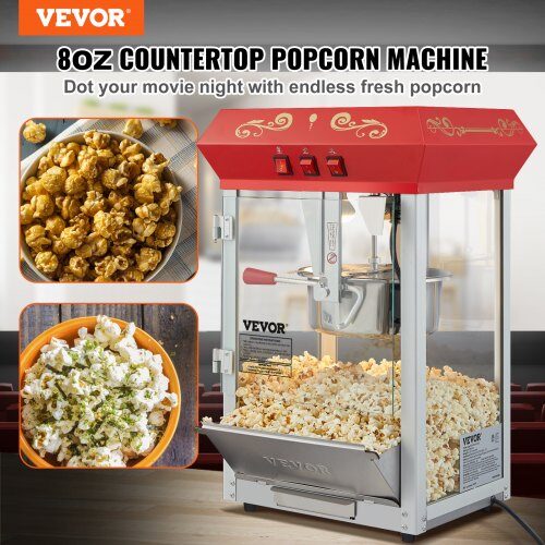 Popcornmaskin, 39x34.5x61 cm, Röd, Härdat glas