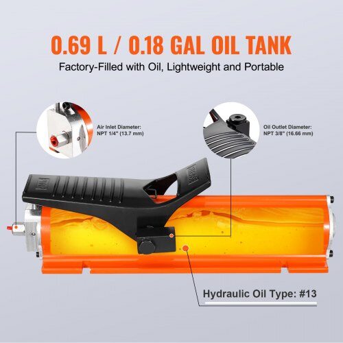 Luft-hydraulisk pumpe, 45.5x16.5x14.5 cm, orange, metalkabinet