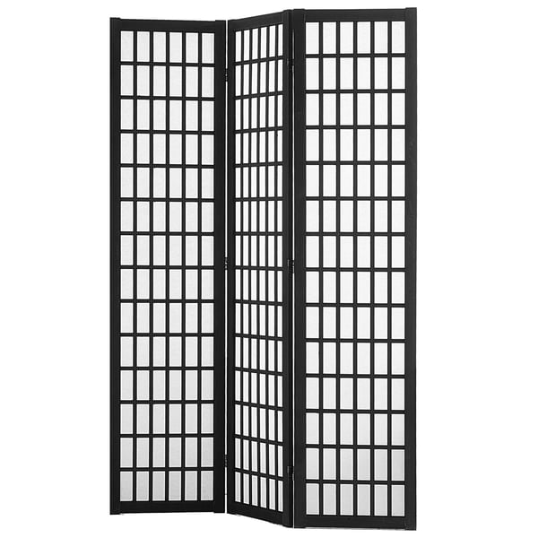 Rumdeler, 3-panel japansk stil, 120,5x170x18,5 cm, sort, træ foldbar