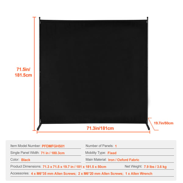 Rumdeler, 181x181,5x50 cm, Sort, Oxford-stof