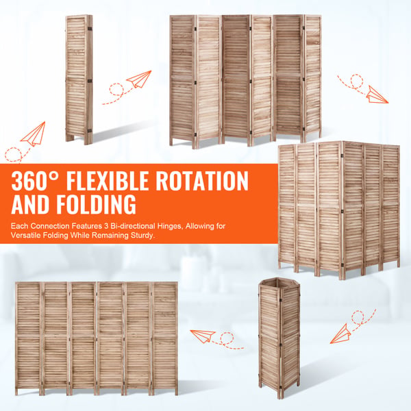 Rumdeler, 6-panel træ foldbar lamel skillevæg, 242x170x1,9 cm, træ