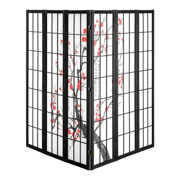 Tilanjakaja, 6-paneelinen japanilainen taitettava sermi, 2420x1700x18.5 mm, musta, puu