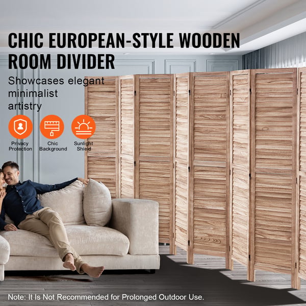 Rumdeler, 8-panel foldbar lamel skillevæg, 325x170x1,9 cm, træ