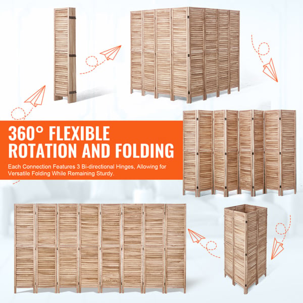 Rumdeler, 8-panel foldbar lamel skillevæg, 325x170x1,9 cm, træ