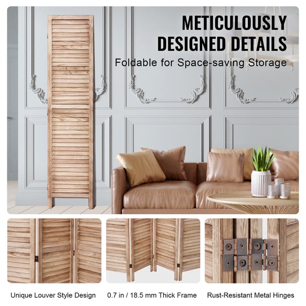Rumdeler, 8-panel foldbar lamel skillevæg, 325x170x1,9 cm, træ