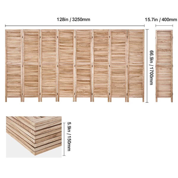 Rumdeler, 8-panel foldbar lamel skillevæg, 325x170x1,9 cm, træ