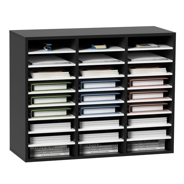 Litteraturorganisator, 27 rum, 80x30,5x63 cm, sort & hvid, justerbare hylder