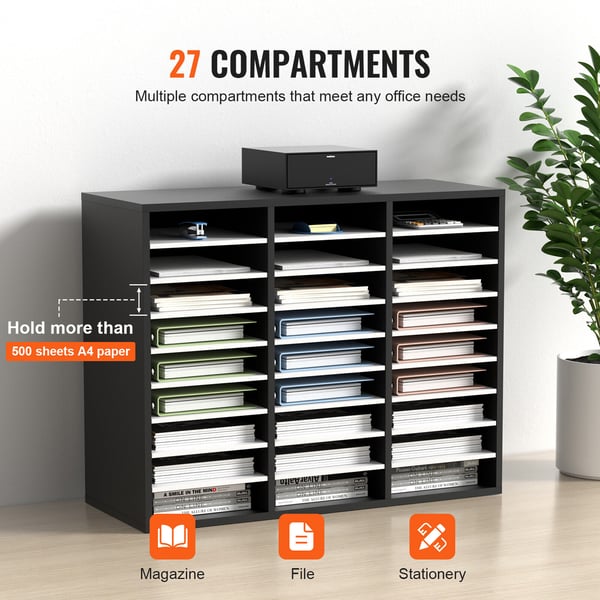 Litteraturorganisator, 27 rum, 80x30,5x63 cm, sort & hvid, justerbare hylder