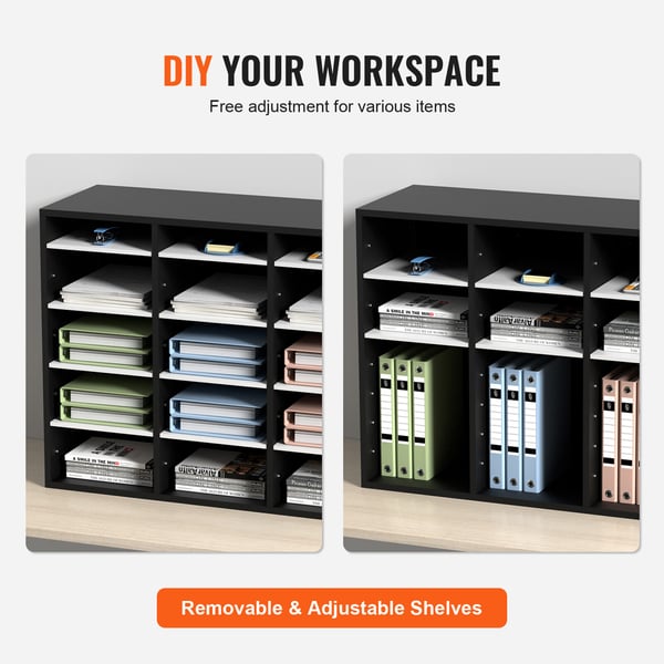 Litteraturorganisator, 27 rum, 80x30,5x63 cm, sort & hvid, justerbare hylder