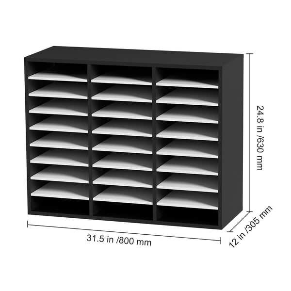 Litteraturorganisator, 27 rum, 80x30,5x63 cm, sort & hvid, justerbare hylder