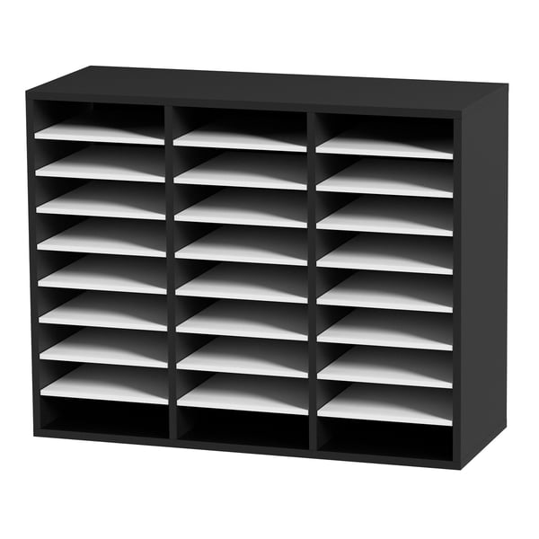 Litteraturorganisator, 27 rum, 80x30,5x63 cm, sort & hvid, justerbare hylder