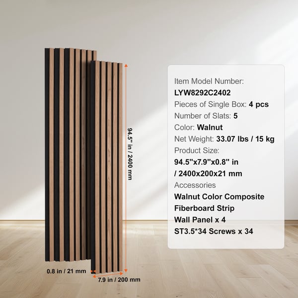 Akustikväggpaneler, 240x20x2.1 cm, Valnöt, MDF