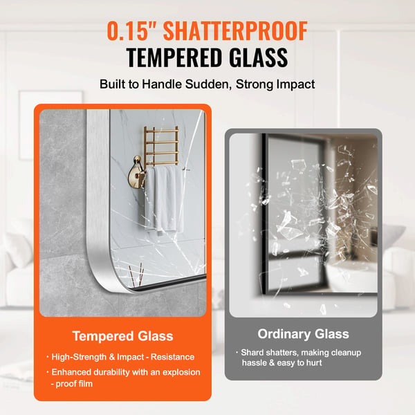 Väggmonterad sminkspegel, 122x91,6x2,5 cm, aluminium, reptålig