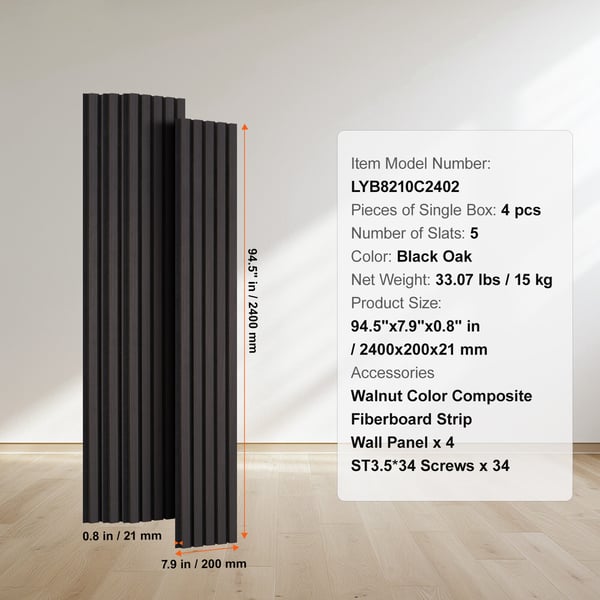 Akustiset seinäpaneelit, 240x20x2,1 cm, musta, MDF