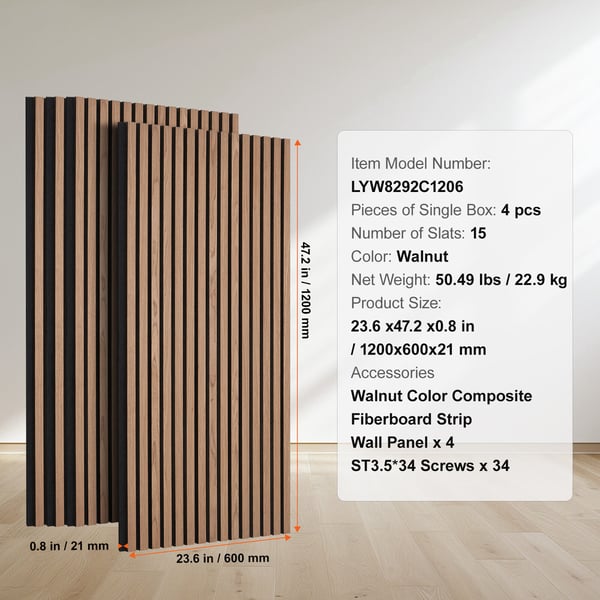 Akustiset seinäpaneelit, MDF-puinen säleikkö, 120x60x2,1 cm, pähkinä