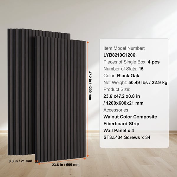 Akustiikkapaneelit, 120x60x2,1 cm, musta, MDF