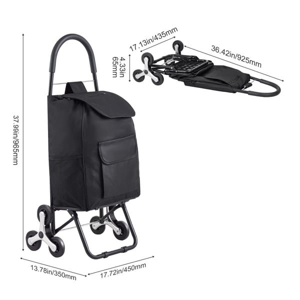 Trappklättrande shoppingvagn, 36L, 45x35x96.5 cm, svart, hopfällbar