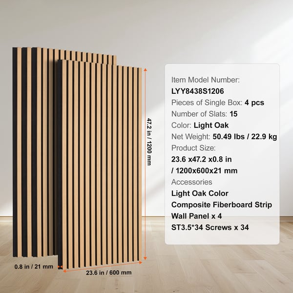 Akustiset seinäpaneelit, 60x120x2,1 cm, vaalea tammi, MDF