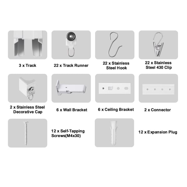 Takskena Gardinskena Set 271x6.8x4.6 cm Vit Aluminium