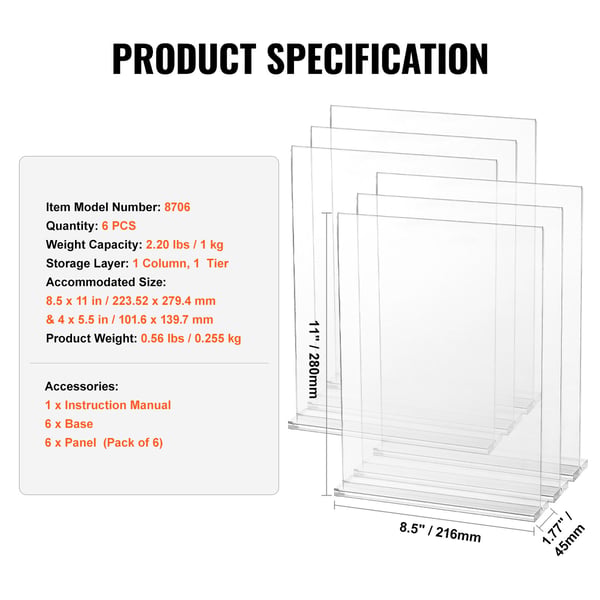 Skilteholder, Akryl Dobbeltsidet T-form, 21.6x27.9x4.5 cm, Klar