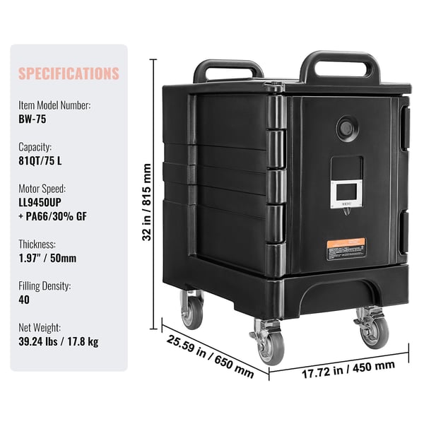 Isoleret madbeholder, 65x45x81,5 cm, sort, opbevaring