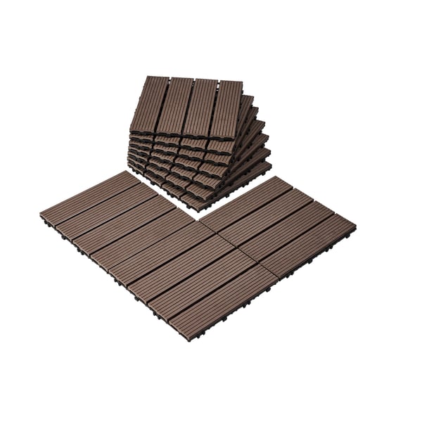 Terassilaatat, 10 kpl, 30x30x2 cm, ruskea, muovipuinen ulkolattia