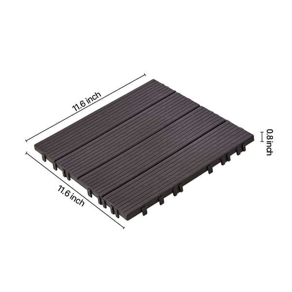 Dækfliser, 10-pak, 30x30x2 cm, mørkebrun, plast udendørs gulv