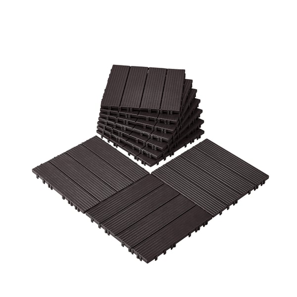 Dækfliser, 10-pak, 30x30x2 cm, mørkebrun, plast udendørs gulv