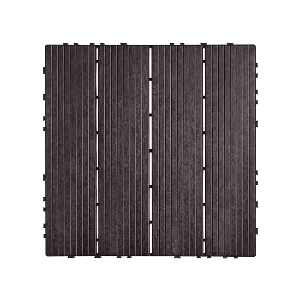Dækfliser, 10-pak, 30x30x2 cm, mørkebrun, plast udendørs gulv