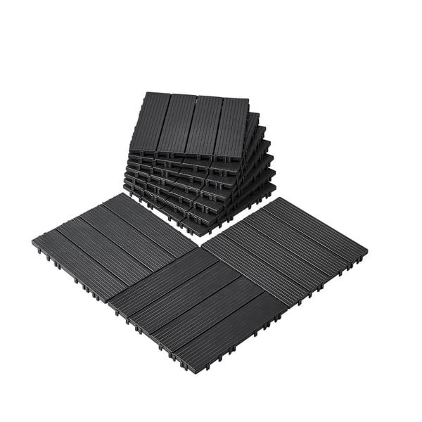 Dækfliser, Sammenlåsende plast 30x30x2 cm, Mørkegrå, Udendørs gulv