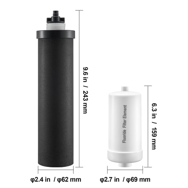 Vattenfilter ersättningselement, 62x243 mm, 4-pack, Aktivt kol