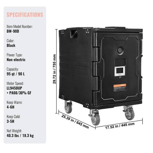 Isoleret madbeholder, 64,5x44,5x75,5 cm, sort, catering