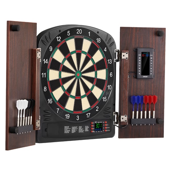 Dartskive og skabssæt, elektronisk pointtælling, 34,3 cm, træ, spillerum