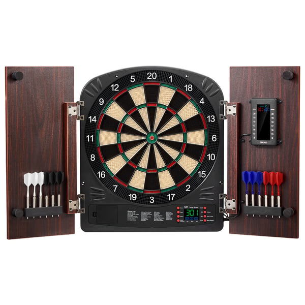 Dartskive og skabssæt, elektronisk pointtælling, 34,3 cm, træ, spillerum