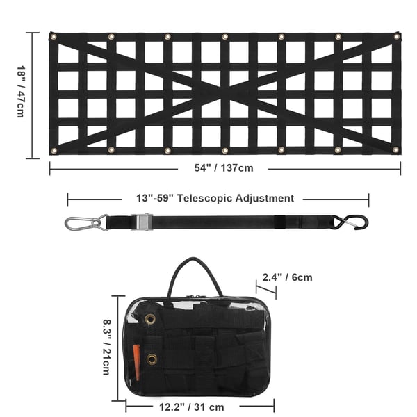Bagklapnet 137x46 cm, kraftigt lastnet, justerbare stropper