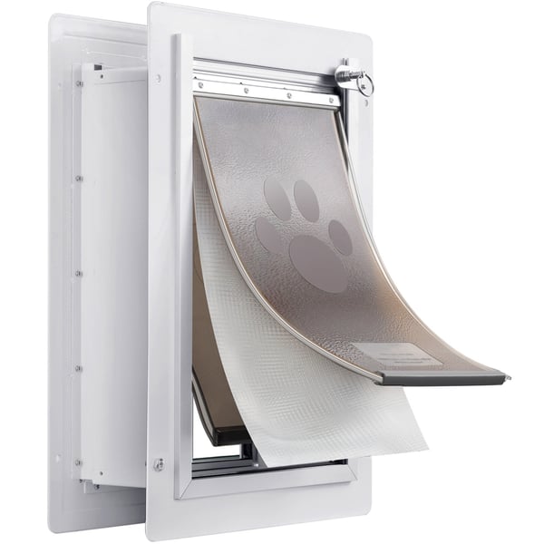 Kattedør, 36,2x53,6 cm, Hvid, Metalramme med lås og 3-flap system