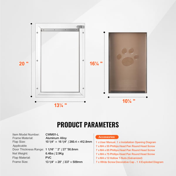 Kattedør, 33,7x50,9 cm, Hvid, Aluminiumsramme med lås og klapsystem