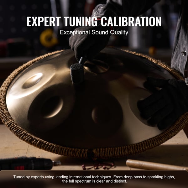 Handpan tromme 55,9x55,9x25 cm gylden, stålinstrument