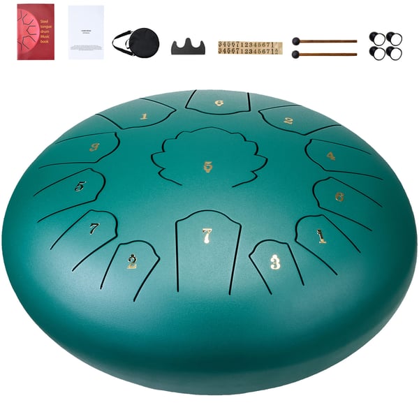 Steel Tongue Drum, 30,5x30,5x15 cm, Grøn, Slaginstrument