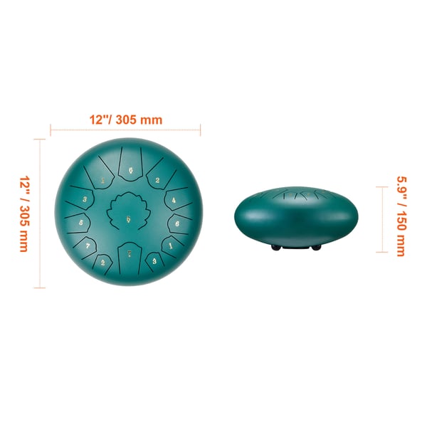 Steel Tongue Drum, 30,5x30,5x15 cm, Grøn, Slaginstrument