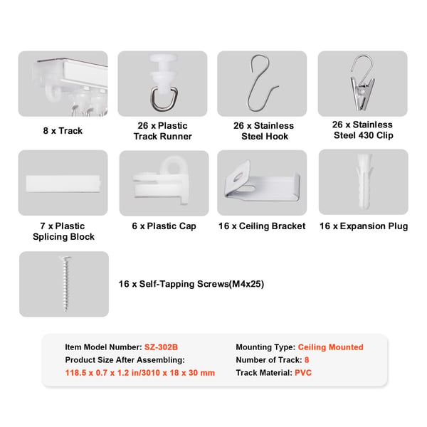 Takmonterad gardinskena set 301x1,8x3 cm vit, PVC