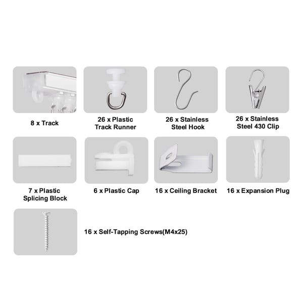 Takmonterad gardinskena set 301x1,8x3 cm vit, PVC