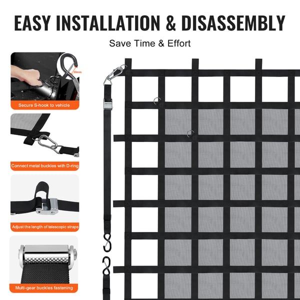 Lastnet, 183x145 cm, Sort, Kraftig lastnet til lastbil